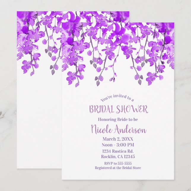 Convites Ramos de Orquídea Roxa da Primavera Chuveiro de No (Frente/Verso)