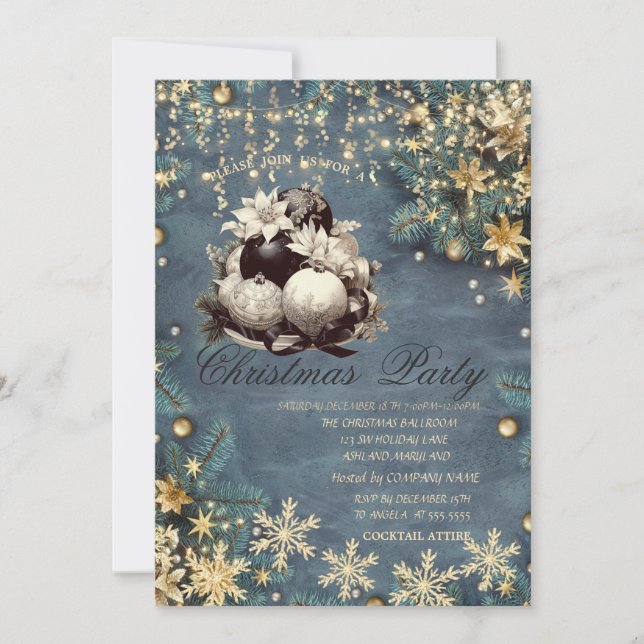 Convites Ramos de Pinheiro, Bolas, Flocos de Neve Companhia (Frente)