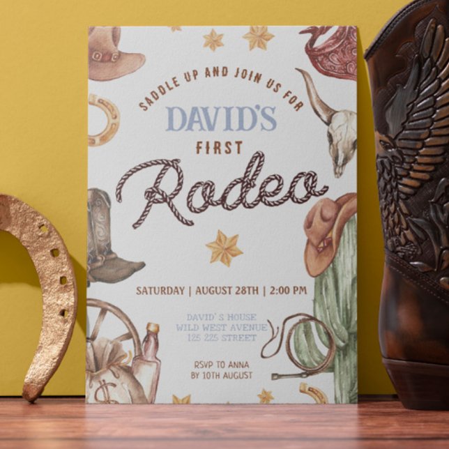 Convites Ranch Cowboy Wild West 1 rua Festa de aniversário  (Boy 1st Rodeo Cowboy party Invitations Digital or Printed Cowboy Template Personalized)