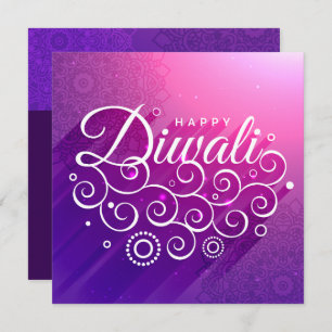 Convites Rangoli Happy Diwali, florescente roxo e brilhante