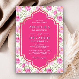 Convites Rani Pink Padrão Floral Tudo em Um Casamento India