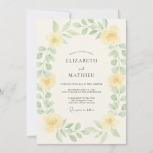 Convites Ranúnculo Amarelo Casamento com Folhas