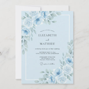 Convites Ranúnculo Azul Pó Eucalipto Casamento