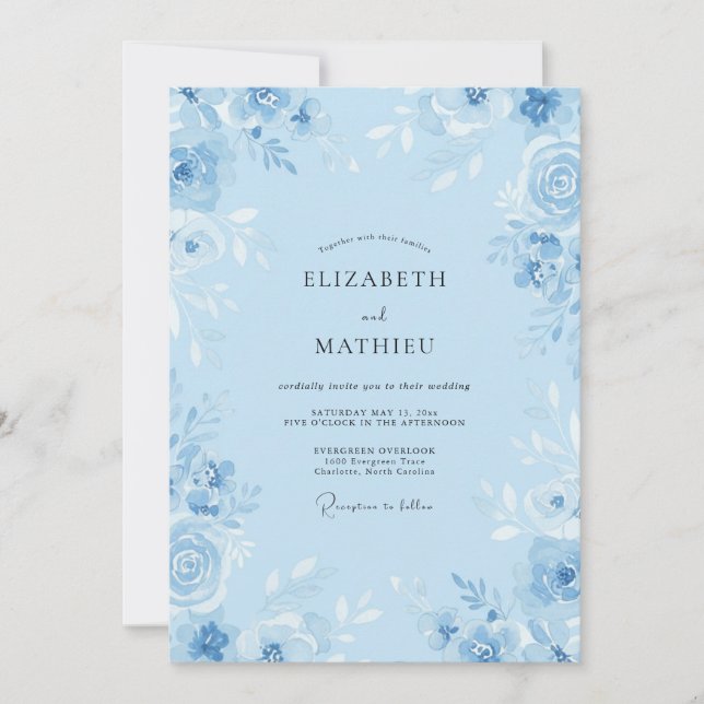 Convites Ranúnculo Cornflower Eucalipto Casamento no Céu (Frente)