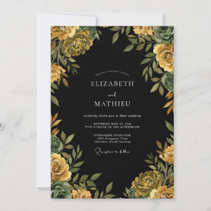 Convites Ranúnculo Eucalipto Ocre Preto Casamento