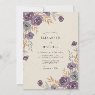 Convites Ranúnculo Roxo Dourado Casamento Eucalipto Silenci