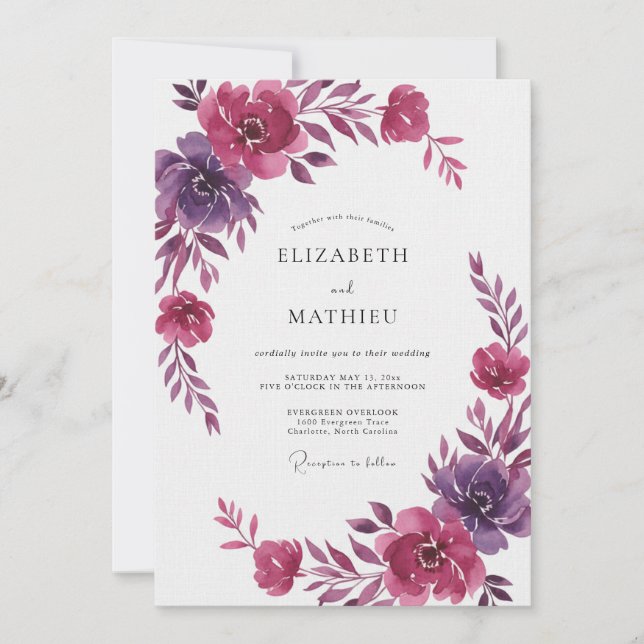 Convites Ranúnculo Roxo Eucalipto Casamento (Frente)