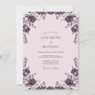 Convites Ranúnculo Roxo Folhagem Suave Eucalipto Casamento