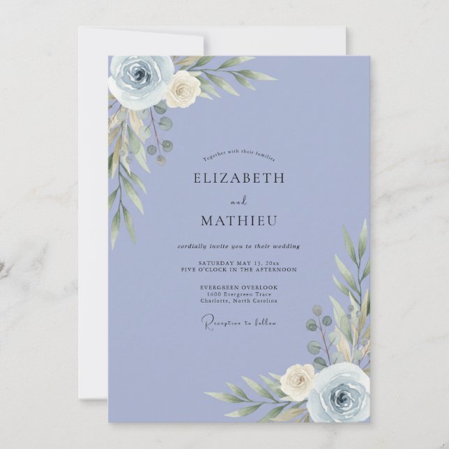 Convites Ranúnculo Roxo Macio Eucalipto Casamento (Frente)
