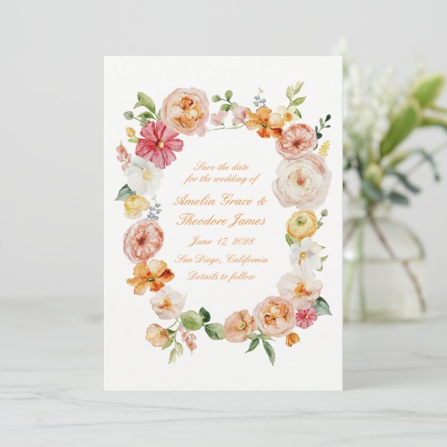 Convites Ranunculus Casamento de Verão no Jardim Save the D (Em pé/Frente)