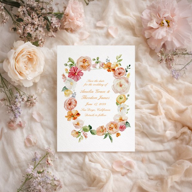 Convites Ranunculus Citrus Casamento de Verão Salve a Data (Criador carregado)