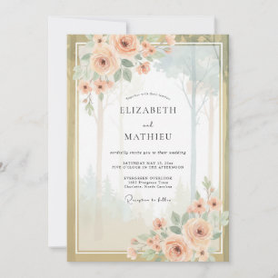Convites Ranunculus de Champanhe Dourado Apricot Casamento 