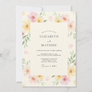 Convites Ranunculus de Eucalipto Amarelo Pálido Casamento