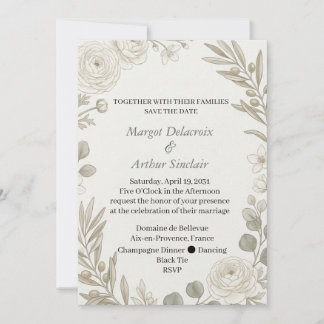 Convites Ranunculus Neutro Ramo de Oliveira Casamento Salve