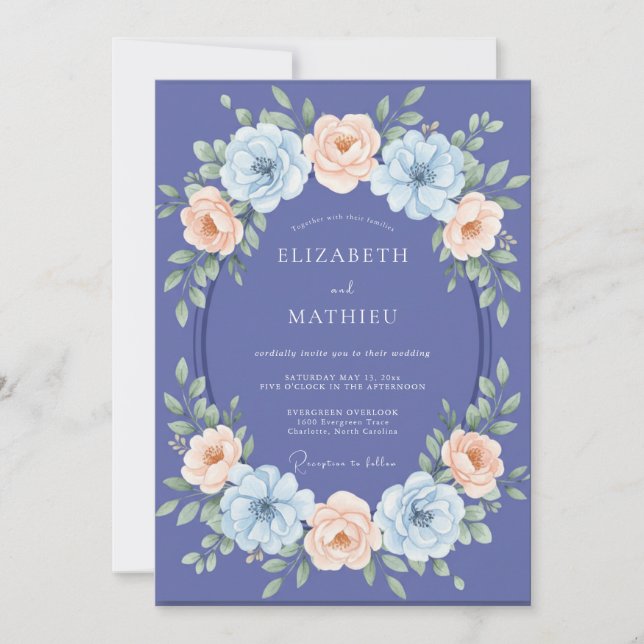Convites Ranunculus Pêssego Azul-marinho Eucalipto Weddin (Frente)