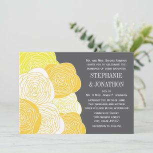 Convites Ranunculus Rosa Amarelo e Cinza Casamento Moderno
