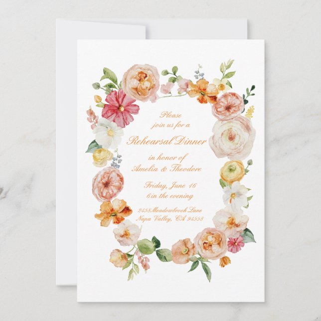 Convites Ranunculus Summer Garden Rehearsal Dinner Invite (Frente)