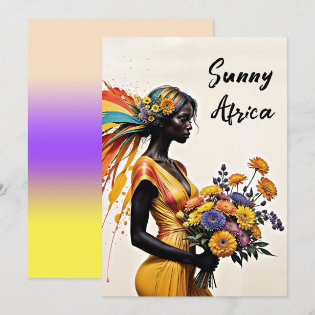 Convites Rapariga africana moda étnica crisântemo floral (Frente/Verso)