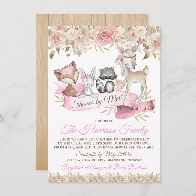 Convites Rapariga Animais Da Floresta Chá de fraldas Por Co (Frente/Verso)