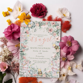 Convites Rapariga Animais Florestais Rosa, Chá de fraldas d