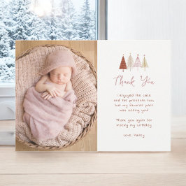 Convites Rapariga Árvore Natal Foto de aniversário Obrigado