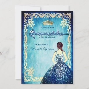 Convites Rapariga azul-real tiara Quinceañera