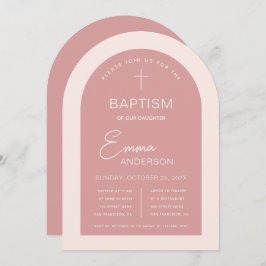 Convites Rapariga Baptism Arch Rosa Moderno Script Dusty Ro