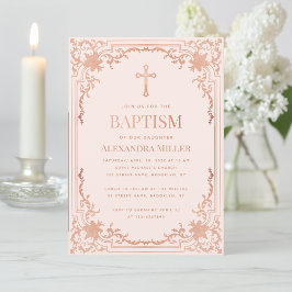 Convites Rapariga Baptism Rosa Blush Pink Elegante