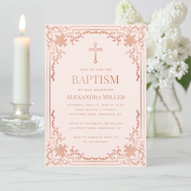 Convites Rapariga Baptism Rosa Blush Pink Elegante (Criador carregado)