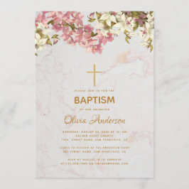 Convites Rapariga Baptisma Orquídeas Rosa Florais Douradas 