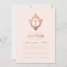 Convites Rapariga Batismo Rosa Rosa Rosa Rosa Dourada Cruz 