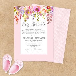 Convites Rapariga Bebê Sprinkle Invite, floral rosa