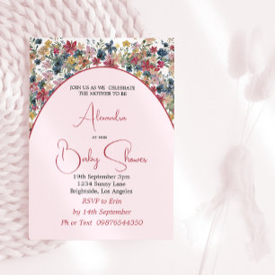 Convites Rapariga Chá de fraldas Flores Selvagens Rosa