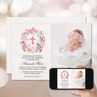 Rapariga Christening Watercolor Floral Rosa