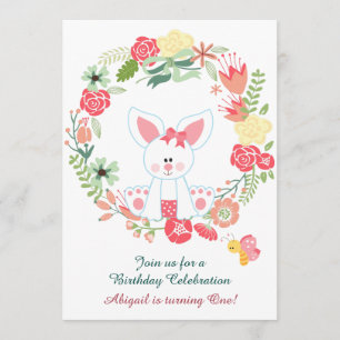 Convites Rapariga Cony e primeiro aniversario Wreath