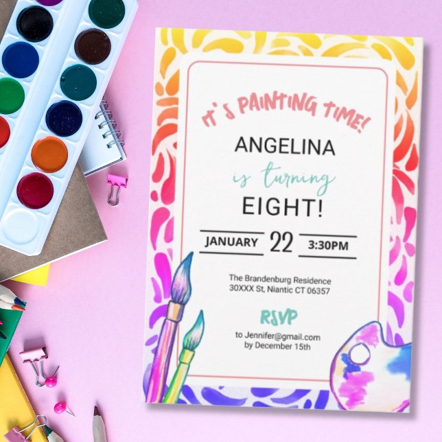 Convites Rapariga da Festa de aniversário de pintura do arc (Criador carregado)