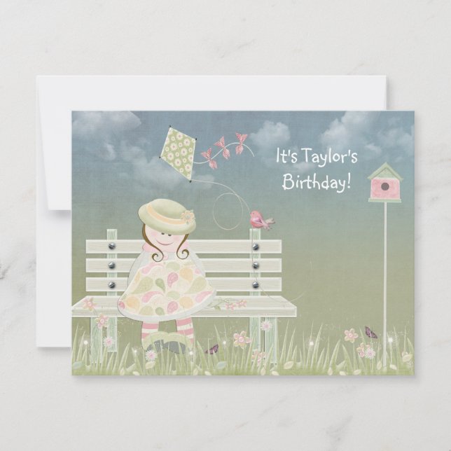 Convites Rapariga de aniversário no banco (Frente)