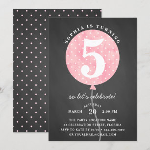 Convites Rapariga de Balão Rosa-Rosa-Chalkboard Russo Anive