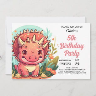 Convites Rapariga de Dinossauro Imprimível, Rosa Chic, Aniv