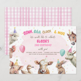 Convites Rapariga de Fazenda Garota Rosa Gingham Barnyard A