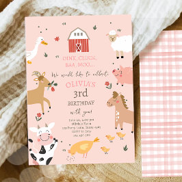Convites Rapariga de Fazenda Garota Rosa Gingham Barnyard A