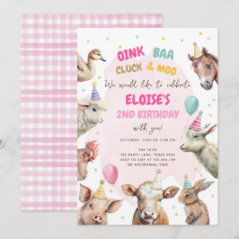 Convites Rapariga de Fazenda Garota Rosa Gingham Barnyard A