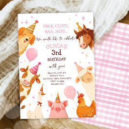 Convites Rapariga de Fazenda Rosa Gingham Barnyard Aniversá