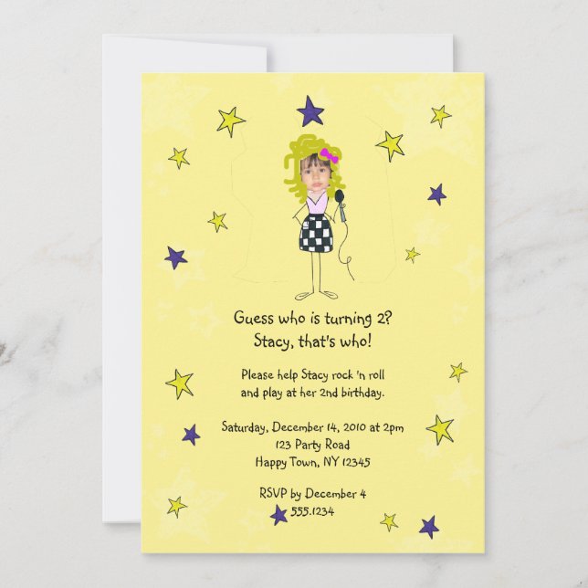 Convites Rapariga de Imposição de Fotos em Rock Star (Frente)