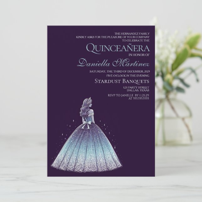 Convites Rapariga de Quinceañera Roxa (Em pé/Frente)