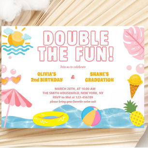 Convites Rapariga de Verão Sibling Birthday e Graduação
