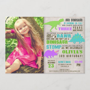 Convites Rapariga dinossauro escavar foto de festa de anive