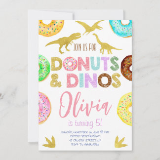 Convites Rapariga Dinossauros e Rosquinhas Aniversário