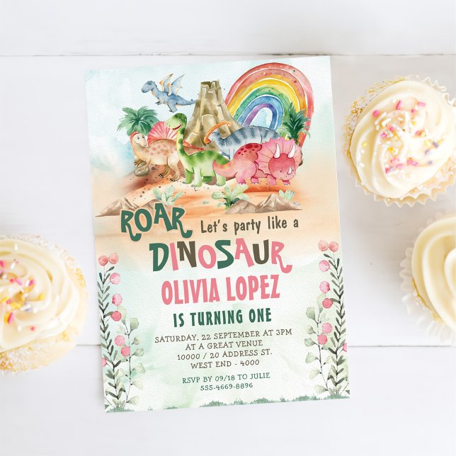 Convites Rapariga do primeiro aniversario do Dinossaur (Criador carregado)