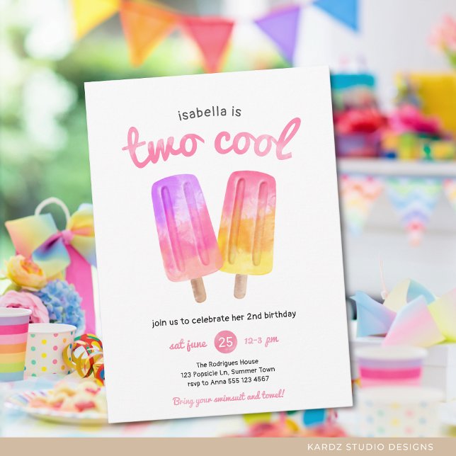 Convites Rapariga Dois Legal Festa de Verão de Picolé (Invite shown in 5 x 7 inches with square corner, choose size, paper and corner style before checkout)